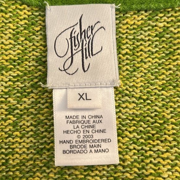 Fisher Hill Green Beaded Sandal Floral Embroidered Button Down Sweater Size XL - Picture 7 of 8